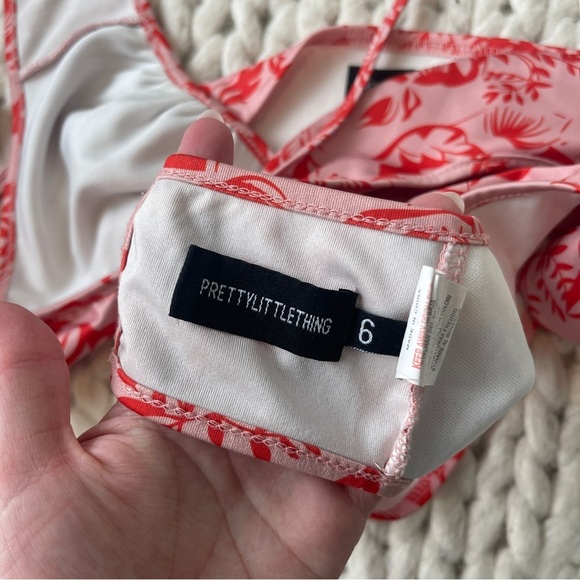 PrettyLittleThing PINK FLORAL RUFFLE BIKINI SIZE MEDIUM - Picture 5 of 6